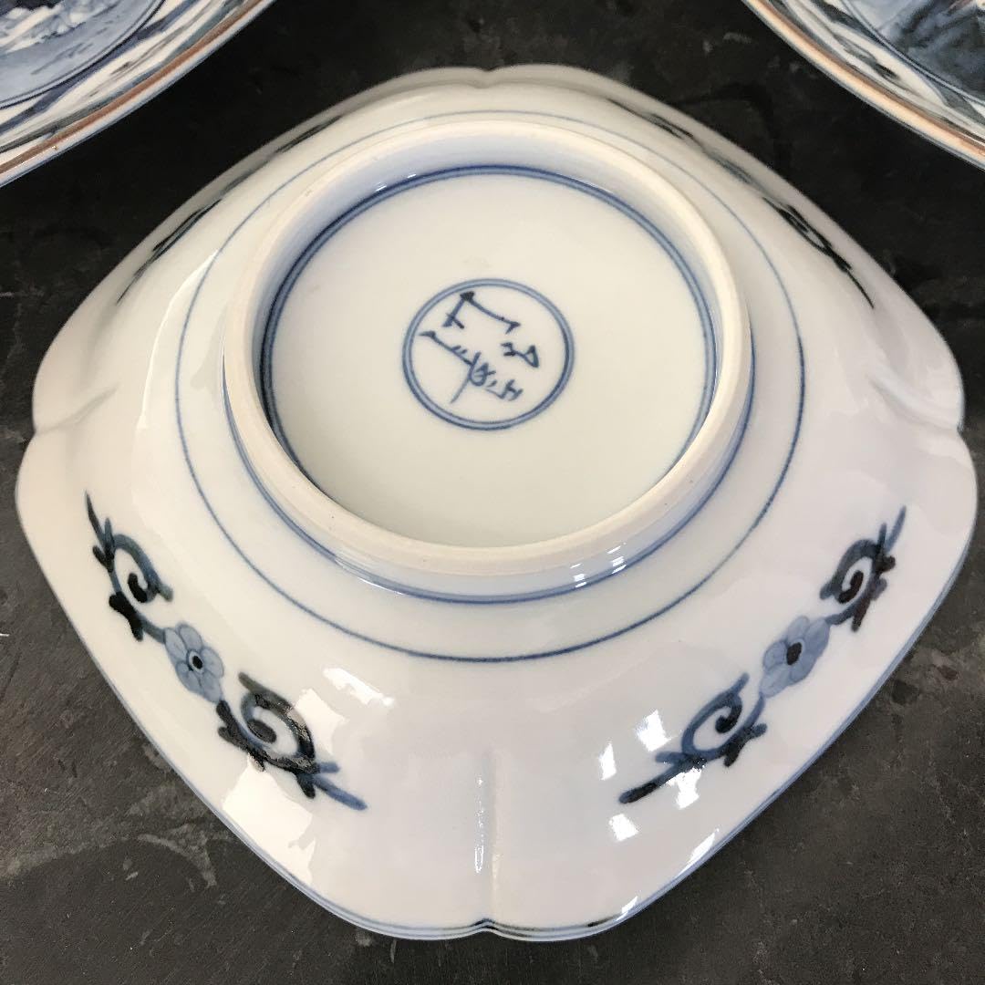 山本長佐染色桃花花鳥文皿揃